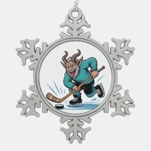 Kerstmis Ijshockey Spelen Griezelige Kerst Sport Tin Sneeuwvlok Ornament