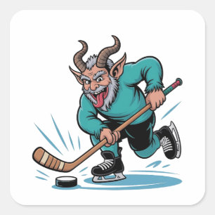 Kerstmis Ijshockey Spelen Griezige Kerst Sport Vierkante Sticker