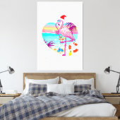 Kerstmis in augustus Roze Flamingo in Santa Hat Su Canvas Afdruk (Insitu (Slaapkamer))