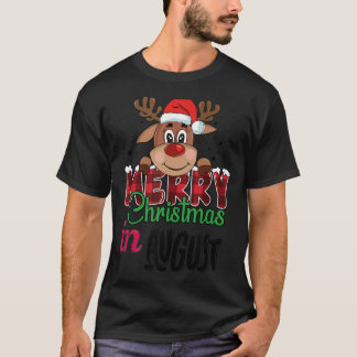 Kerstmis in augustus Roze Flamingo in Santa Hat Su T-shirt
