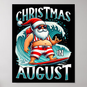 Kerstmis in augustus surfende kerstman Kerstmis in Poster