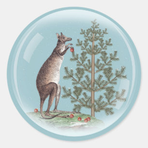 Kerstmis in Australië met sneeuw en een kangoeroe Ronde Sticker