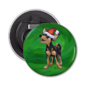 Kerstmis in Chihuahua op groen Button Flesopener (Voorkant)