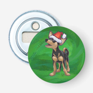 Kerstmis in Chihuahua op groen Button Flesopener