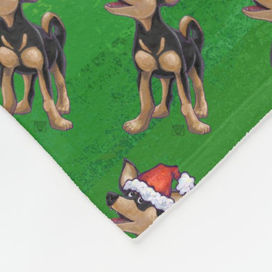 Kerstmis in Chihuahua op groen Fleece Deken (Hoek)