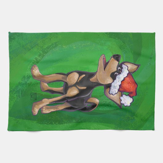 Kerstmis in Chihuahua op groen Theedoek (Horizontaal)