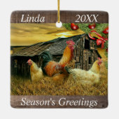 Kerstmis in de kippen Coop Rooster Hens Keramisch Ornament (Achterkant)