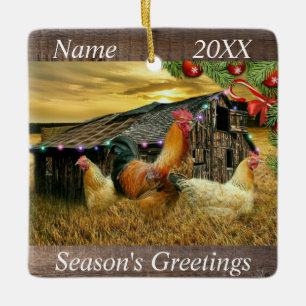 Kerstmis in de kippen Coop Rooster Hens Keramisch Ornament