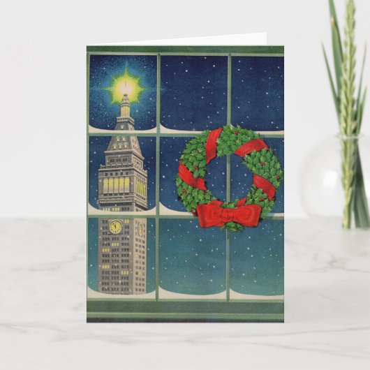 Kerstmis in de stad uit de jaren vijftig feestdagen kaart (Voorkant)