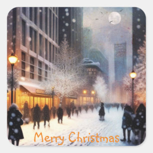 Kerstmis in de stad vierkante sticker