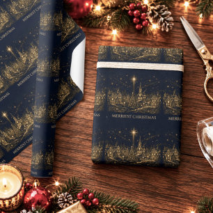 Kerstmis in de sterren Kerstmis dorp Cadeaupapier