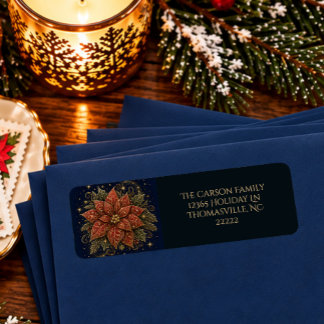 Kerstmis in de sterren | Poinsettia-adres Etiket