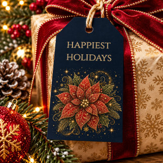 Kerstmis in de sterren | Poinsettia Cadeaulabel