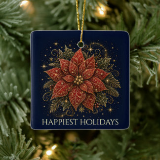 Kerstmis in de sterren | Poinsettia Foto Keramisch Ornament