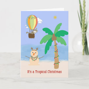 Kerstmis in de Tropics Palm Tree & Sand Snowman Kaart
