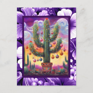 Kerstmis in de woestijn Zuidwest Saguaro Cactus Briefkaart