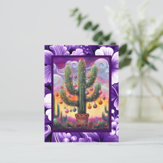 Kerstmis in de woestijn Zuidwest Saguaro Cactus Briefkaart (Staand voorkant)