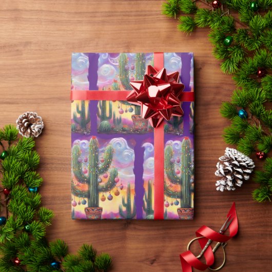 Kerstmis in de woestijn Zuidwest Saguaro Cactus Cadeaupapier (Feestdagen Geschenken)
