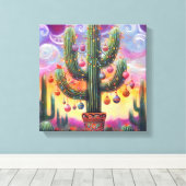 Kerstmis in de woestijn Zuidwest Saguaro Cactus Canvas Afdruk (Insitu (Houten vloer))