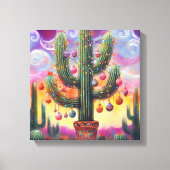 Kerstmis in de woestijn Zuidwest Saguaro Cactus Canvas Afdruk (Voorkant)
