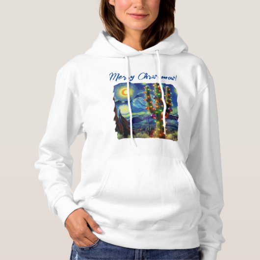 Kerstmis in de woestijn Zuidwest Saguaro Cactus Hoodie (Voorkant)