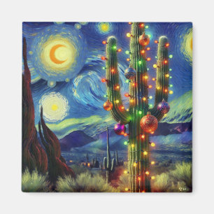 Kerstmis in de woestijn Zuidwest Saguaro Cactus Magneet