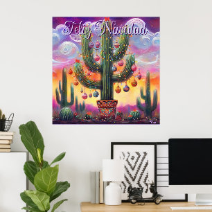 Kerstmis in de woestijn Zuidwest Saguaro Cactus Poster