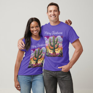 Kerstmis in de woestijn Zuidwest Saguaro Cactus T-shirt