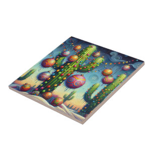 Kerstmis in de woestijn Zuidwest Saguaro Cactus Tegeltje