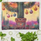 Kerstmis in de woestijn Zuidwest Saguaro Cactus Theedoek (Gevouwen)