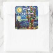 Kerstmis in de woestijn Zuidwest Saguaro Cactus Vierkante Sticker (Tas)