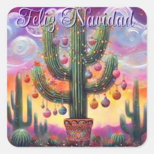 Kerstmis in de woestijn Zuidwest Saguaro Cactus Vierkante Sticker