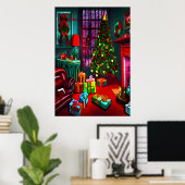 Kerstmis in de woonkamer | AI Art Poster (Thuiskantoor)