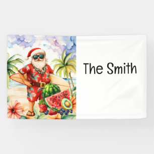 Kerstmis in de zomer in juli Kerstman op het stran Spandoek