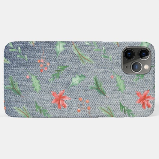 *~* Kerstmis in Demin Holly Poinsettias Case-Mate iPhone Case (Achterkant (horizontaal))