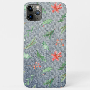 *~* Kerstmis in Demin Holly Poinsettias iPhone 11 Pro Max Hoesje