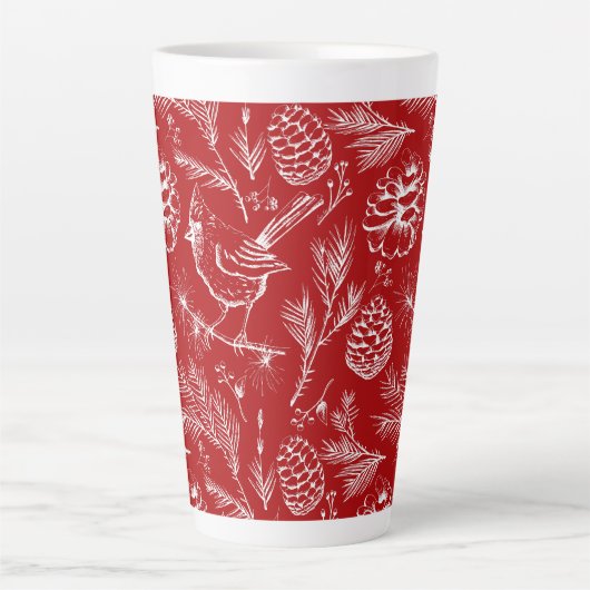 Kerstmis in het bos Winter Vogel en Bessen Latte Mok (Voorkant)