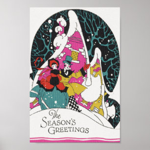 Kerstmis in het verleden, fantasierijke mensen in  poster