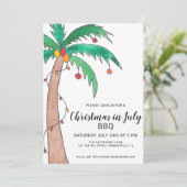 Kerstmis in juli BBQ Palm Tree-uitnodiging Kaart (Staand voorkant)
