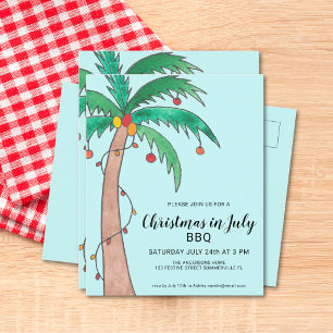 Kerstmis in juli BBQ Palmboom Uitnodiging Briefkaart