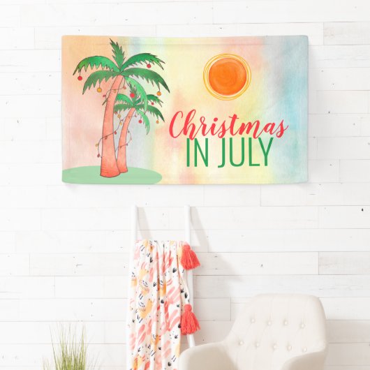 Kerstmis in juli BBQ Party Palm Trees Banner (Insitu)