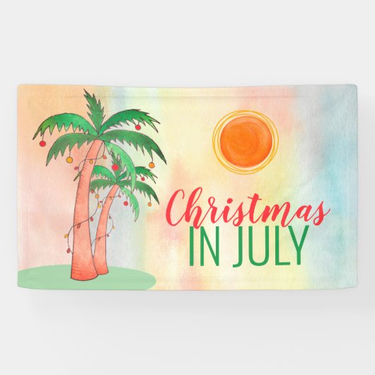 Kerstmis in juli BBQ Party Palm Trees Banner (Horizontaal)
