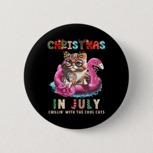 Kerstmis in juli Chillin Cats Flamingo Float Meow Ronde Button 5,7 Cm