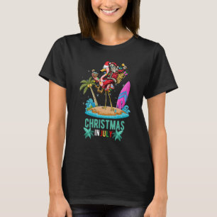 Kerstmis in juli Cocktails Flamingo Santa T-shirt