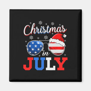 Kerstmis in juli eenzame Santa Amerikaanse vlag 4 Magneet