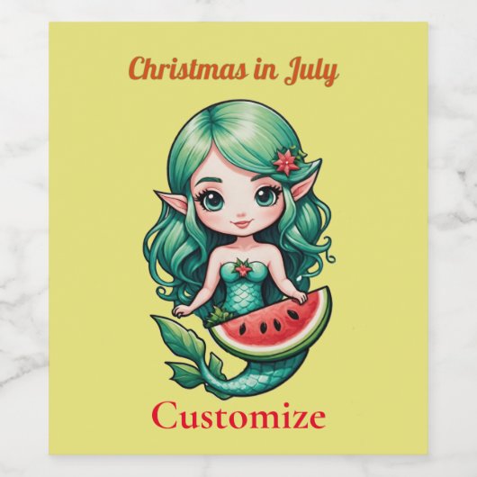 Kerstmis in juli Elf Zeemeermin Thunder_Cove Wijn Etiket (Enkel label)