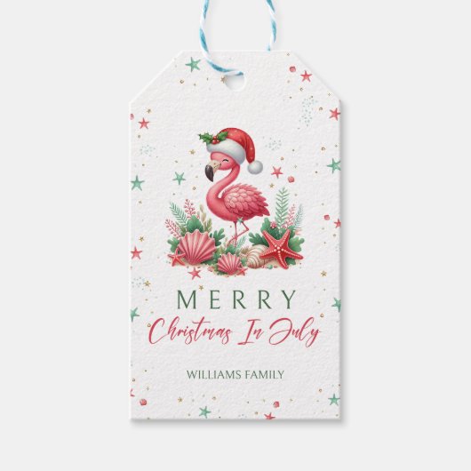 Kerstmis in juli Flamingo Cadeaulabel (Voorkant)