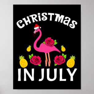 Kerstmis In Juli Flamingo Hawaiaanse Zomer Strand Poster