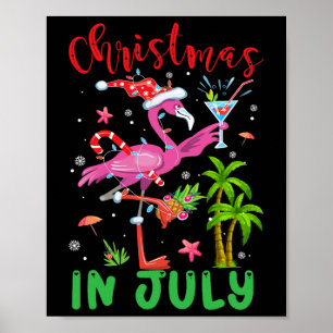 Kerstmis in juli Flamingo Kerstman Zomer Kerstmis  Poster