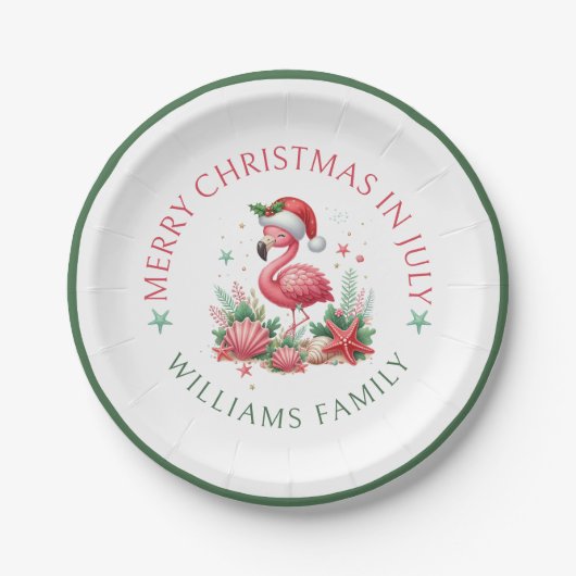 Kerstmis in juli Flamingo Papieren Bordje (Voorkant)